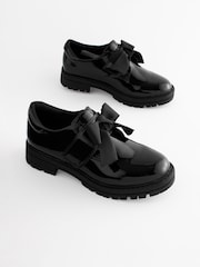 Black Patent Bow Monkstrap Chunky School Shoes - Image 1 of 7