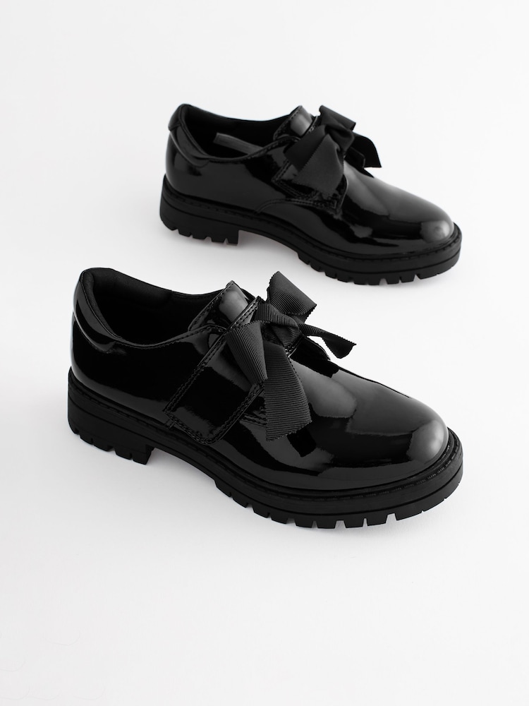 Black Patent Bow Monkstrap Chunky School Shoes - Image 1 of 7