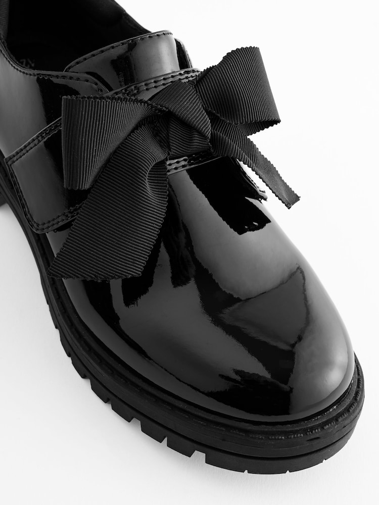Black Patent Bow Monkstrap Chunky School Shoes - Image 7 of 7