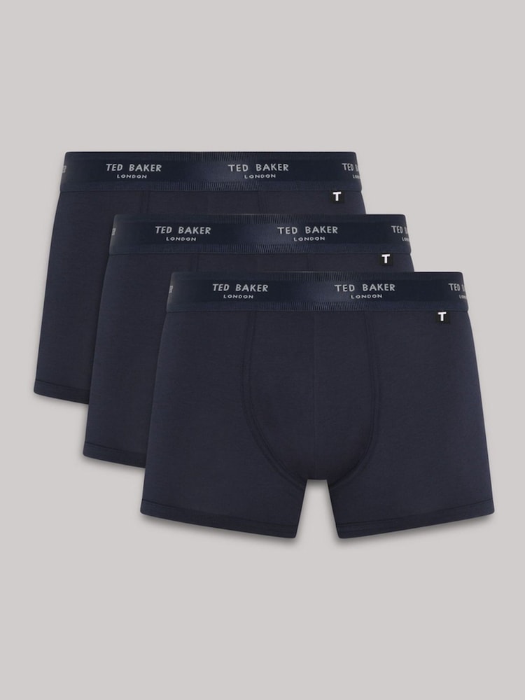 Ted Baker Dark Blue Cotton Trunks 3 Pack - Image 2 of 3