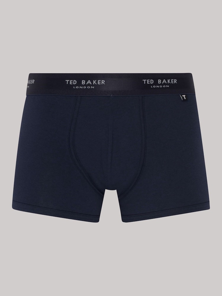 Ted Baker Dark Blue Cotton Trunks 3 Pack - Image 3 of 3