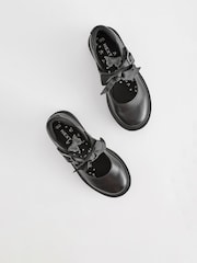 Matt Black Standard Fit (F) Leather Bow Chunky Mary Jane School Shoes - Image 3 of 7