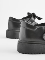 Matt Black Standard Fit (F) Leather Bow Chunky Mary Jane School Shoes - Image 5 of 7