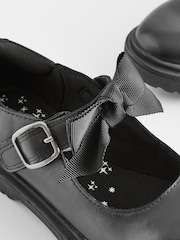 Matt Black Standard Fit (F) Leather Bow Chunky Mary Jane School Shoes - Image 6 of 7