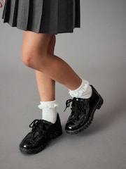 Black Patent Glitter Sole Lace Up Chunky School Shoes - Image 1 of 8