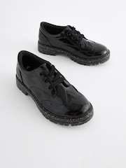 Black Patent Glitter Sole Lace Up Chunky School Shoes - Image 3 of 8