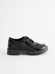 Black Patent Glitter Sole Lace Up Chunky School Shoes - Image 5 of 8