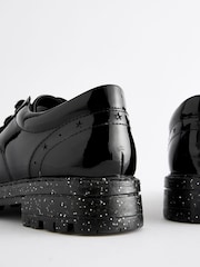 Black Patent Glitter Sole Lace Up Chunky School Shoes - Image 7 of 8