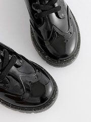 Black Patent Glitter Sole Lace Up Chunky School Shoes - Image 8 of 8