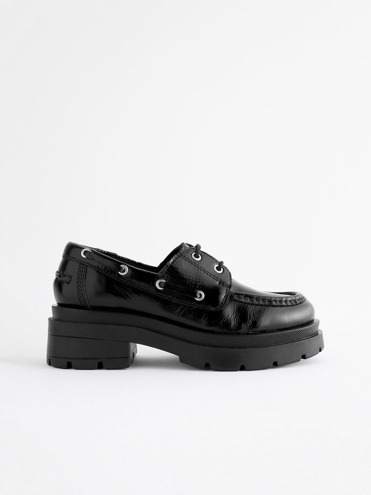 Black Leather Lace Up School Shoes - Image 2 of 9