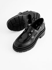 Black Leather Lace Up School Shoes - Image 3 of 9