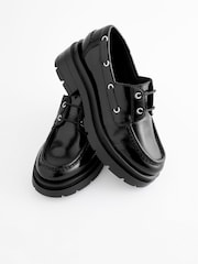 Black Leather Lace Up School Shoes - Image 5 of 9