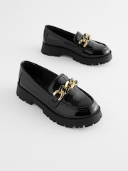 Black Patent Chunky Chain Loafer School Shoes - Image 1 of 6