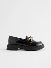Black Patent Chunky Chain Loafer School Shoes - Image 2 of 6