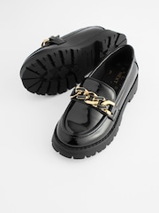 Black Patent Chunky Chain Loafer School Shoes - Image 3 of 6