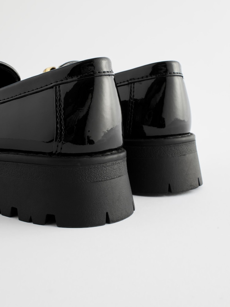 Brevet noir - Chunky Chain Loafer School Shoes - Image 5 of 6