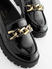 Black Patent Chunky Chain Loafer School Shoes - Image 6 of 6