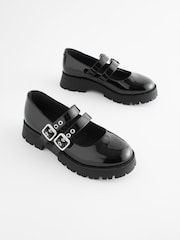 Black Patent Chunky Double Buckle Mary Jane School Shoes - Image 1 of 8