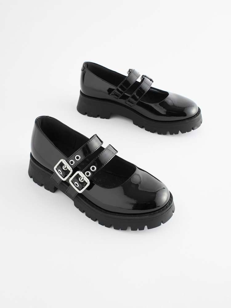 Black Patent Chunky Double Buckle Mary Jane School Shoes - Image 1 of 8