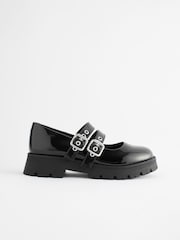 Black Patent Chunky Double Buckle Mary Jane School Shoes - Image 2 of 8