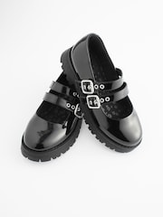 Black Patent Chunky Double Buckle Mary Jane School Shoes - Image 3 of 8