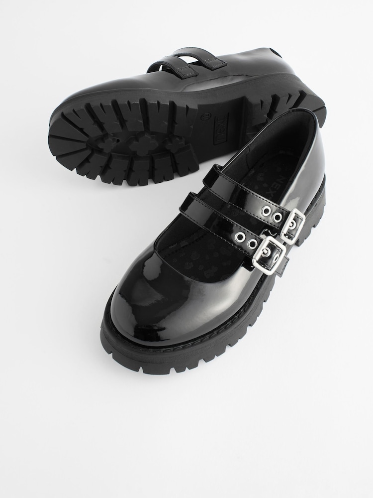 Black Patent Chunky Double Buckle Mary Jane School Shoes - Image 5 of 8