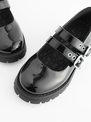 Black Patent Chunky Double Buckle Mary Jane School Shoes - Image 7 of 8