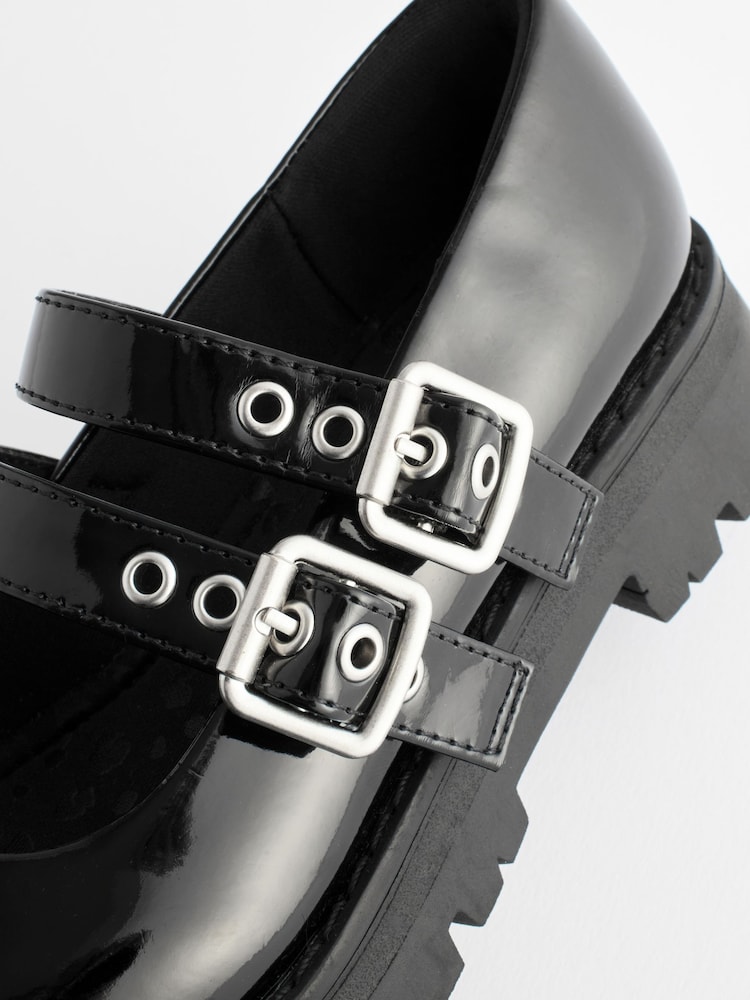 Black Patent Chunky Double Buckle Mary Jane School Shoes - Image 8 of 8