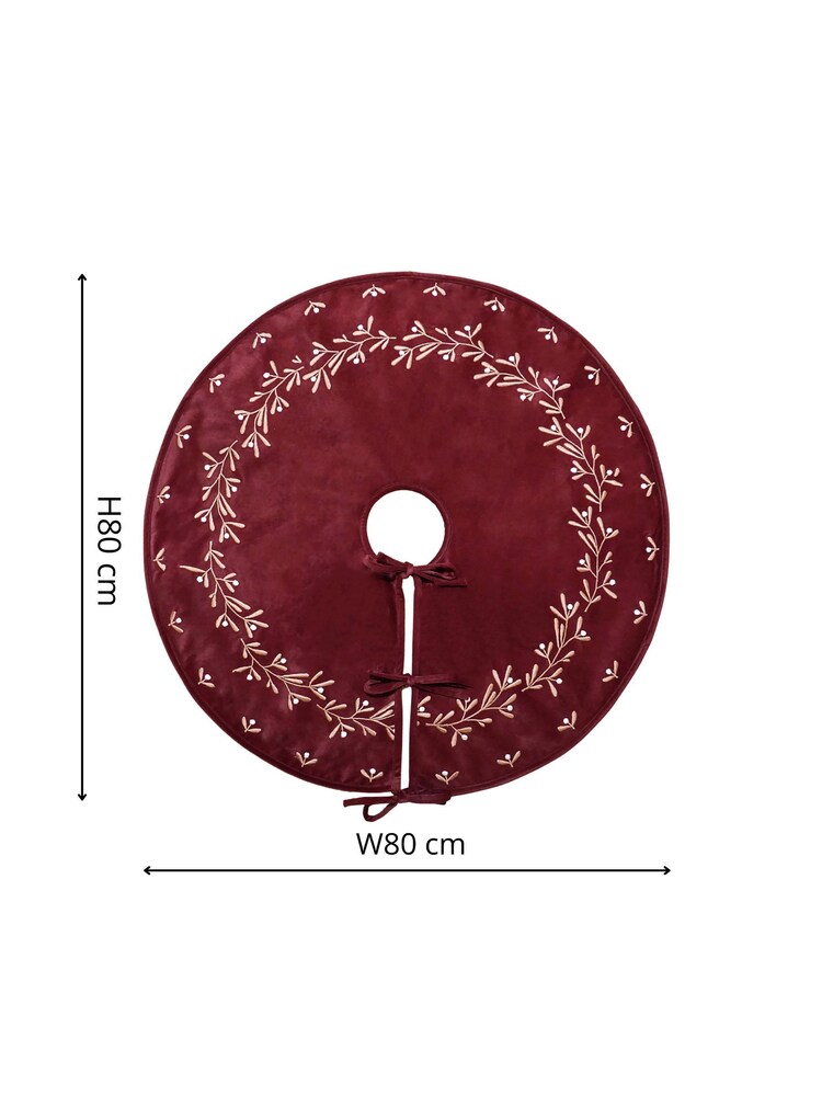 Ivyline Red Christmas Velvet Mistletoe Tree Skirt - Image 1 of 3
