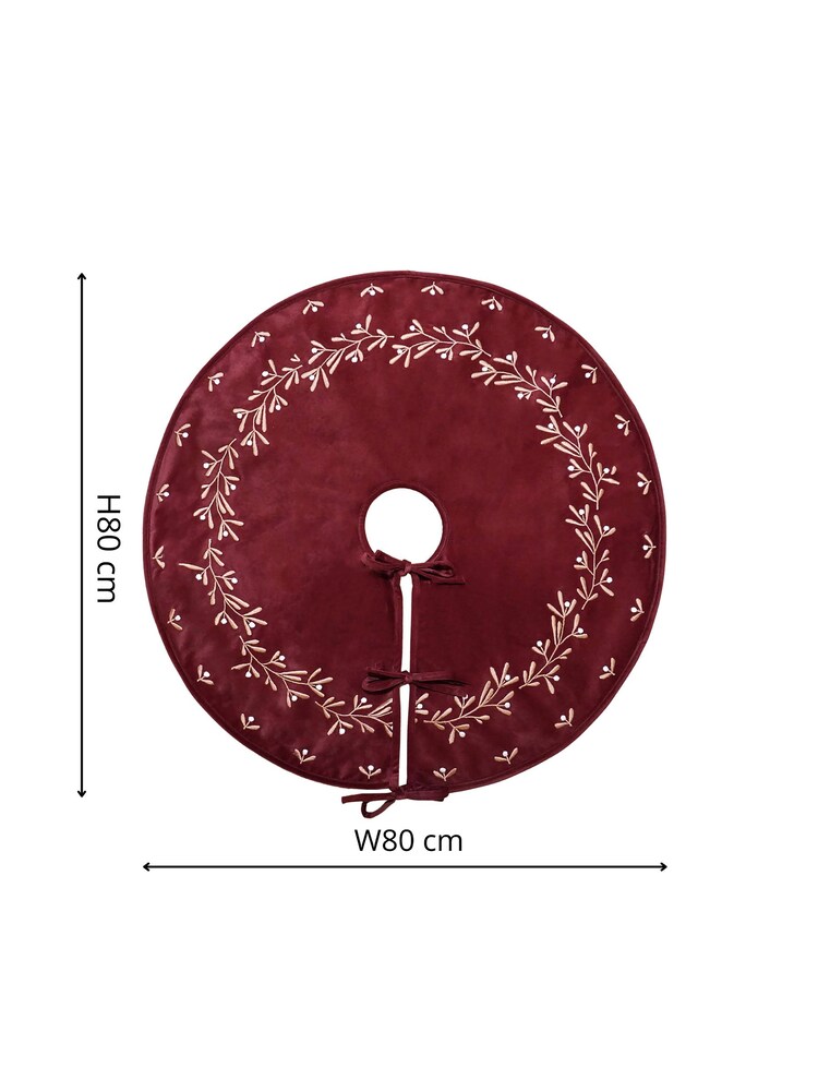 Ivyline Red Christmas Velvet Mistletoe Tree Skirt - Image 3 of 3