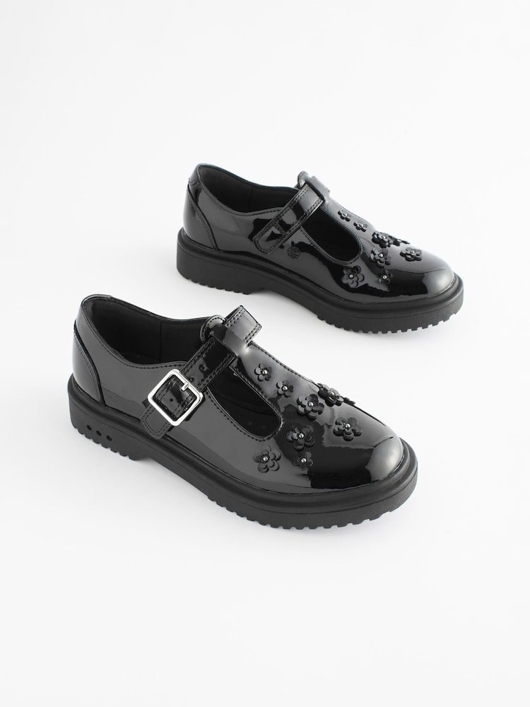 Black Patent Light Up T-Bar Chunky School Shoes - Image 1 of 8
