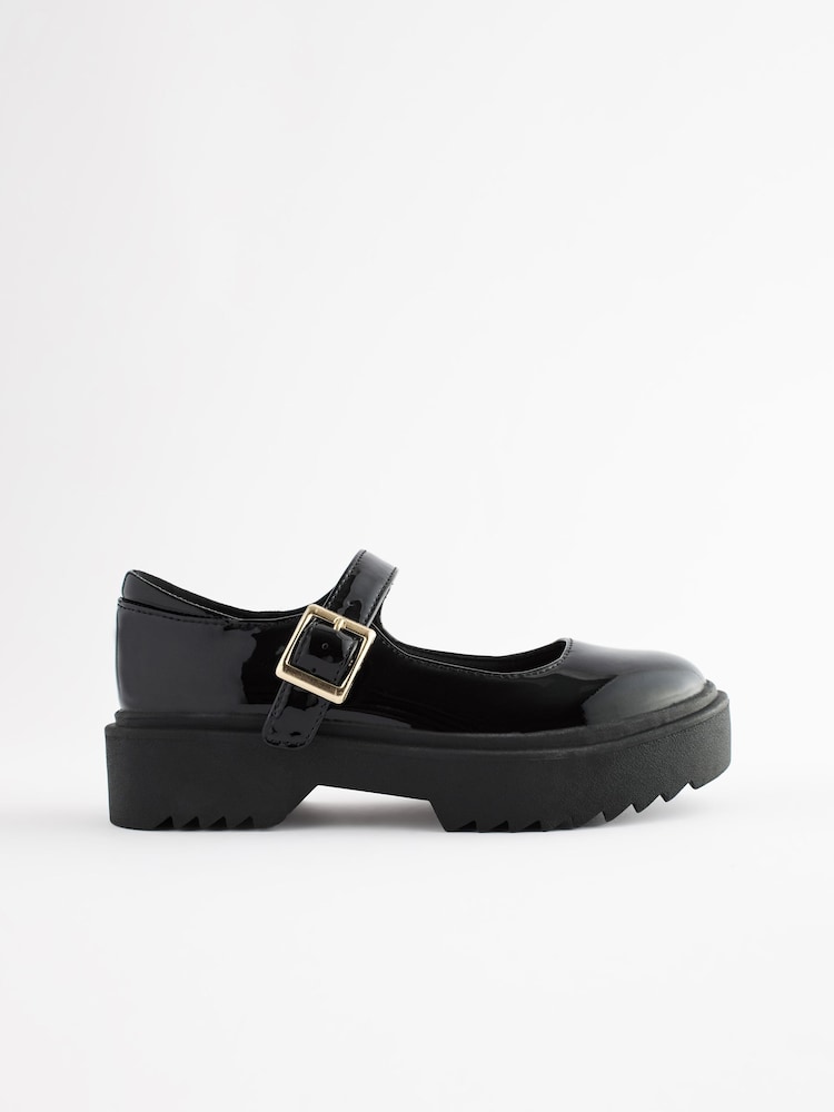 Black Patent Leather Chunky Mary Jane School Shoes - Image 2 of 7