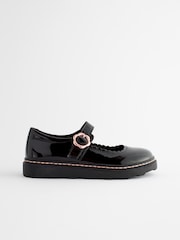 Black Patent Leather Chunky Rose Gold Mary Jane School Shoes - Image 2 of 8