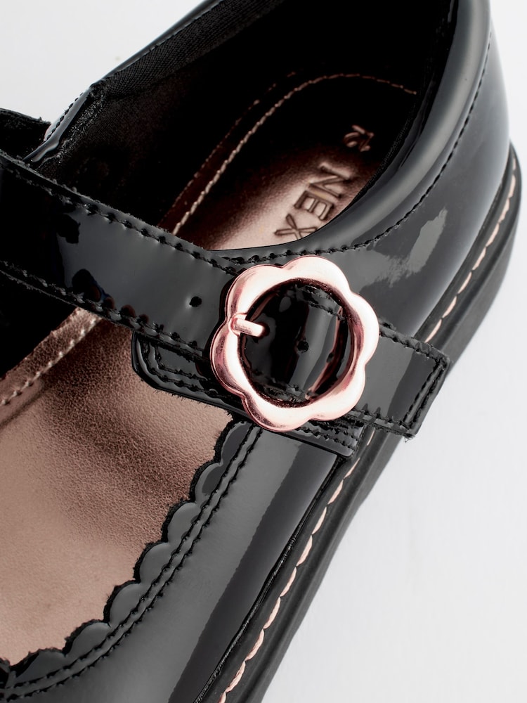 Black Patent Leather Chunky Rose Gold Mary Jane School Shoes - Image 8 of 8