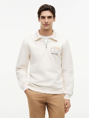 Tommy Hilfiger Cream Graphic Quarter-Zip Rugby Sweatshirt - Image 1 of 5
