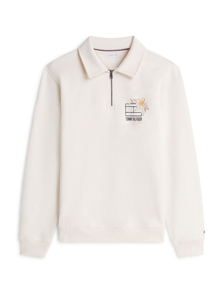 Tommy Hilfiger Cream Graphic Quarter-Zip Rugby Sweatshirt - Image 5 of 5