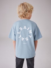 Bleu clair - smALLSAINTS Oversized Tierra Crew Logo T-Shirt - Image 2 of 7