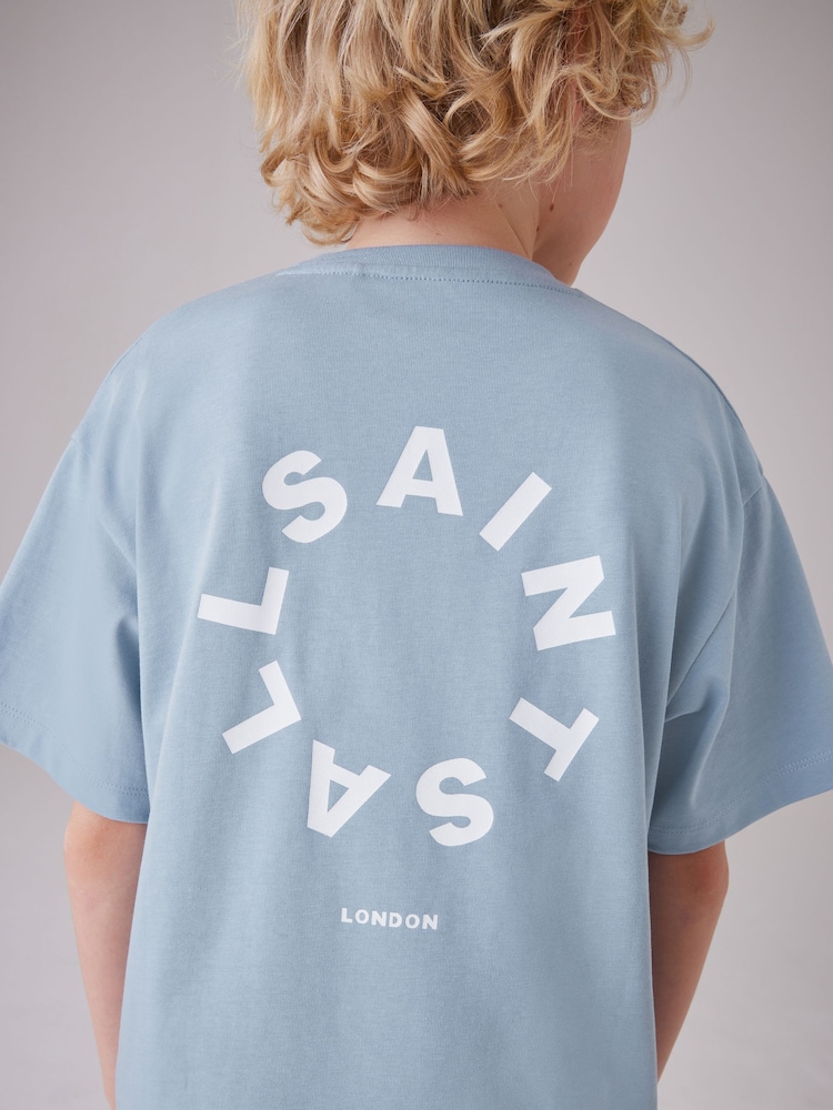Bleu clair - smALLSAINTS Oversized Tierra Crew Logo T-Shirt - Image 3 of 7