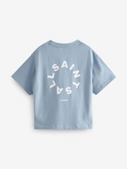 Bleu clair - smALLSAINTS Oversized Tierra Crew Logo T-Shirt - Image 6 of 7