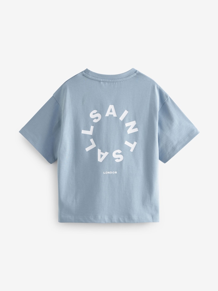 Bleu clair - smALLSAINTS Oversized Tierra Crew Logo T-Shirt - Image 6 of 7