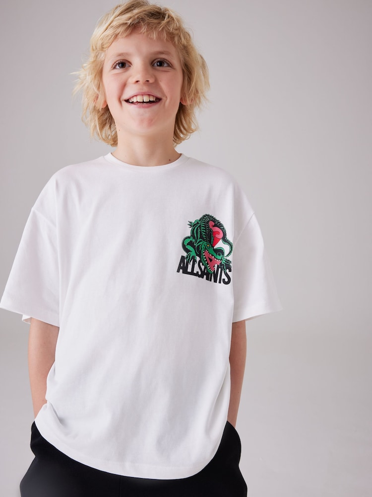 smALLSAINTS White/Gator Boys Oversized Graphic Crew 100% Cotton T-Shirt - Image 1 of 8