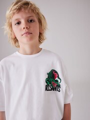 smALLSAINTS White/Gator Boys Oversized Graphic Crew 100% Cotton T-Shirt - Image 4 of 8