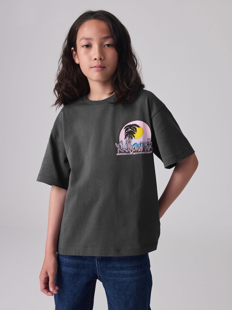 smALLSAINTS Charcoal Grey/Chroma Boys Oversized Graphic Crew 100% Cotton T-Shirt - Image 1 of 5