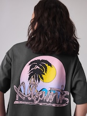 smALLSAINTS Charcoal Grey/Chroma Boys Oversized Graphic Crew 100% Cotton T-Shirt - Image 3 of 5
