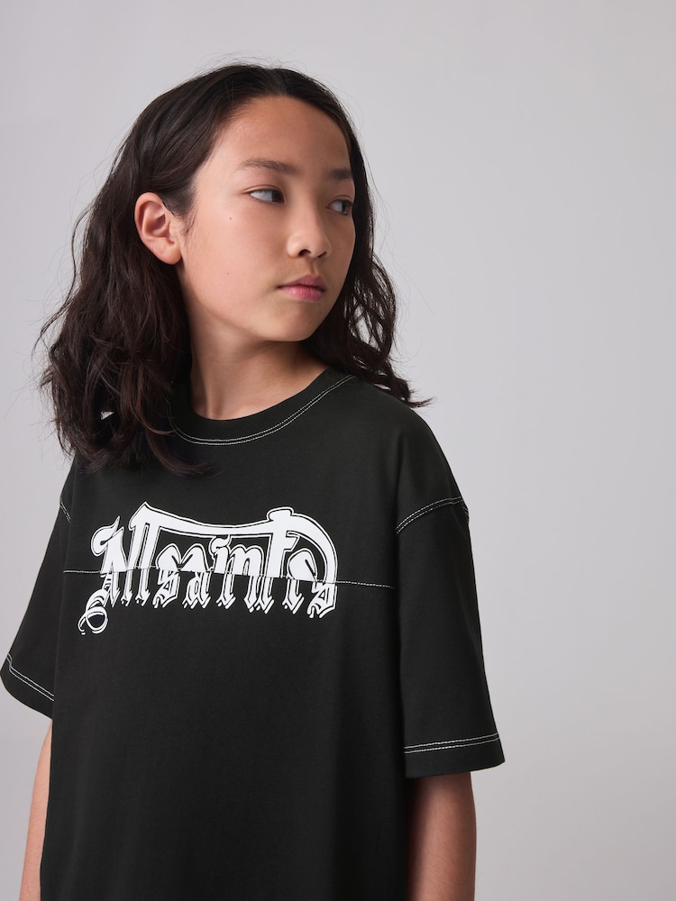 smALLSAINTS Black/Splintered Boys Oversized Graphic Crew 100% Cotton T-Shirt - Image 2 of 6