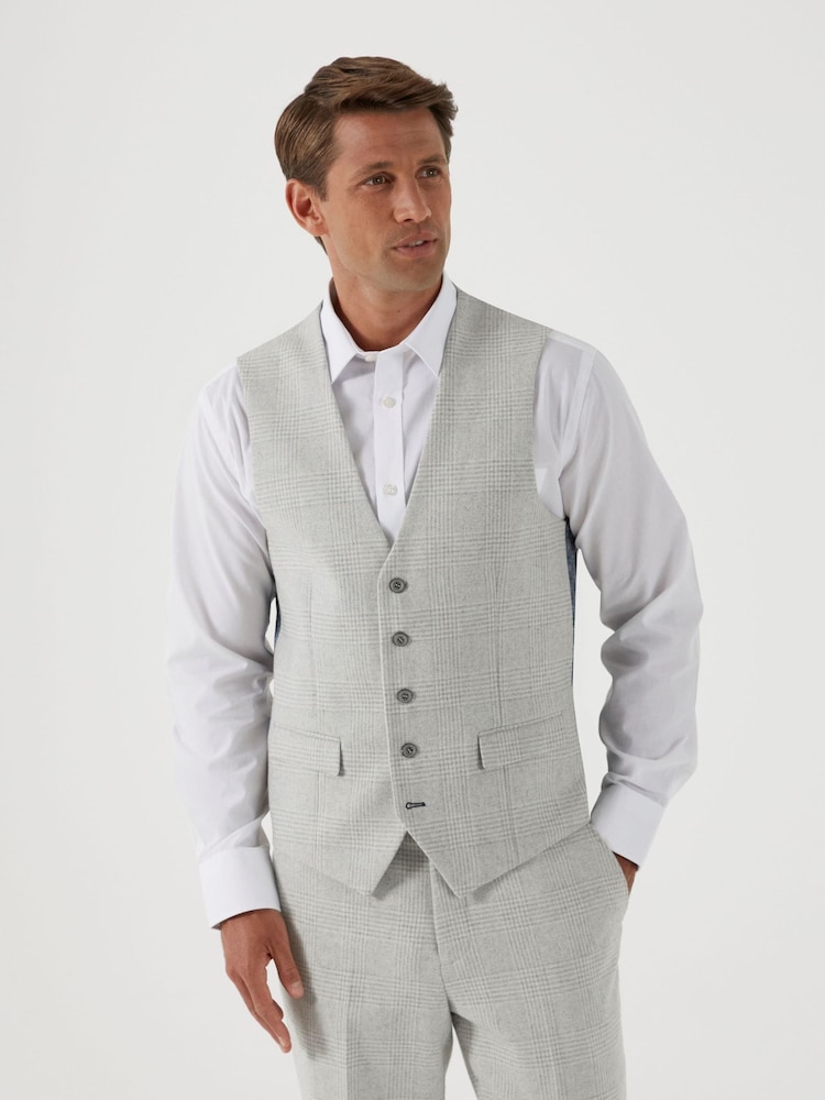Skopes Grey Tailored Fit Adwell Check Suit: Waistcoat - Image 1 of 4