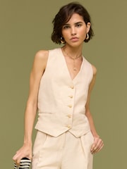 Natural Linen Blend Smart Waistcoat - Image 1 of 6