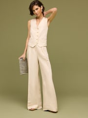 Natural Linen Blend Smart Waistcoat - Image 2 of 6