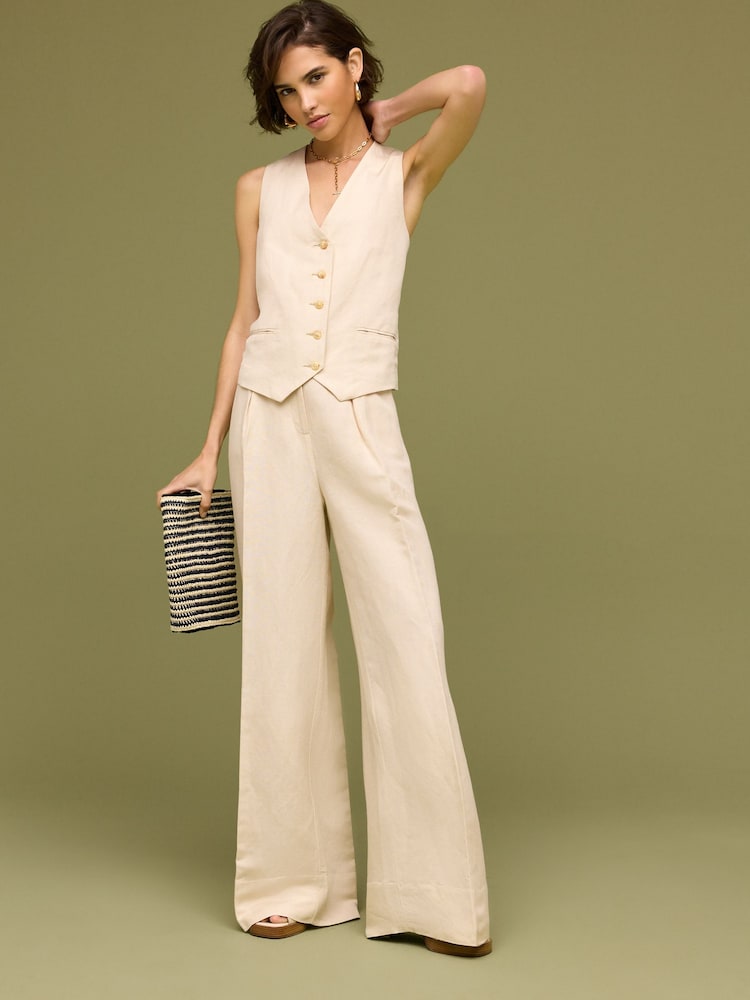 Natural Linen Blend Smart Waistcoat - Image 2 of 6