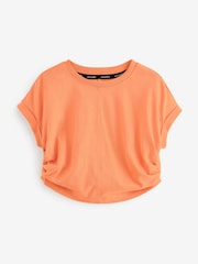 smALLSAINTS Coral Pink Girls Mira Cropped Ruched Side 100% Cotton T-Shirt - Image 4 of 7